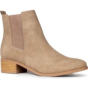 Qupid Repeat Booties | Chelsea Ankle Boots for Women with Low Heel Taupe